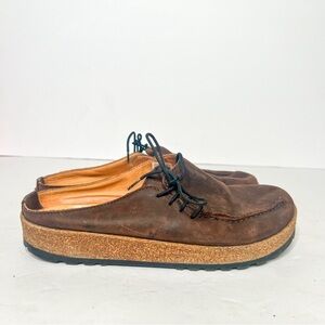 Haflinger Brown Leather Side Stitch Clogs Mules Size 37 6 Women’s